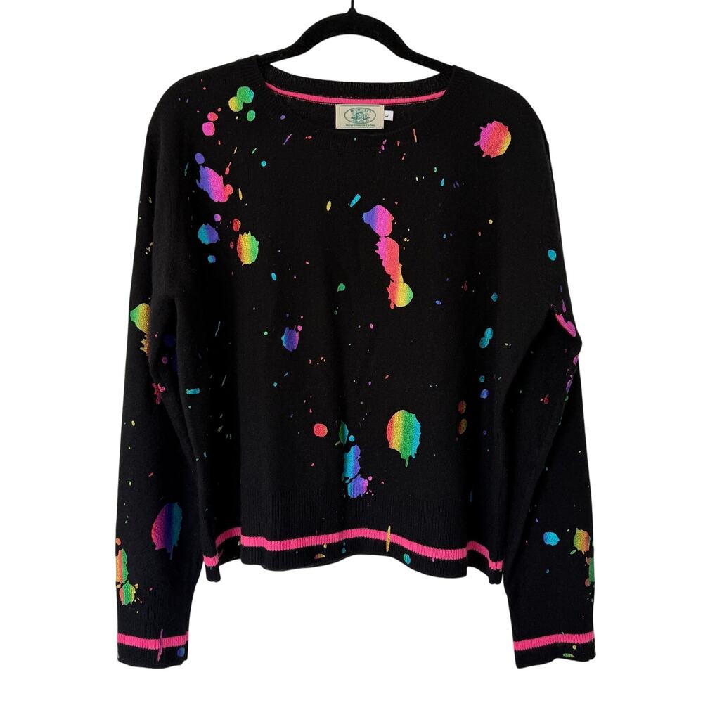 McCulley's (L) Scottish Cashmere Rainbow Paint Splatter Black Art Sweater